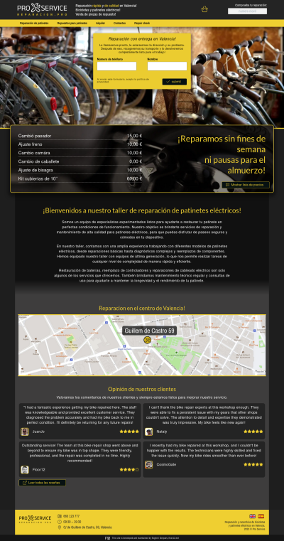 Sitio web para un taller de reparación de patinetes y bicicletas eléctricas.