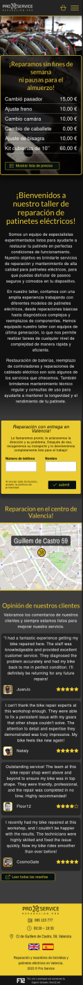 Sitio web para un taller de reparación de patinetes y bicicletas eléctricas.